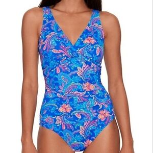Lauren Ralph Lauren Summer Paisley Twist Over-The-Shoulder Underwire One-Piece